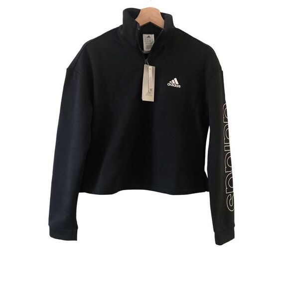 Adidas Essentials Women’s Fleece Loose Quarter Zip Crop Sweatshirt Pullover Size - Picture 1 of 5